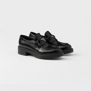 Prada Black Leather Platform Loafers. Size 41